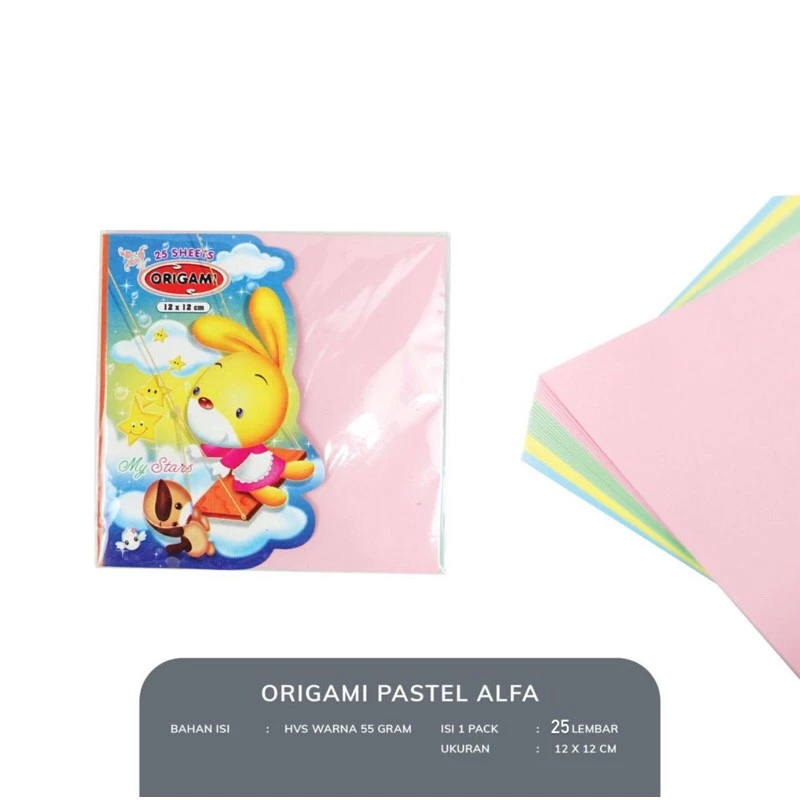 Kertas Lipat Origami Pastel 12x12 Cm 25 Lbr Alfa– 2 Sisi Berwarna