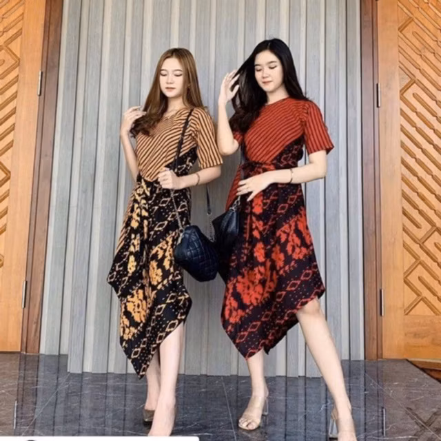 Keishan.id - DRESS LANCIP motif songket daun kondangan atau dress kondangan atau dress tenun atasan