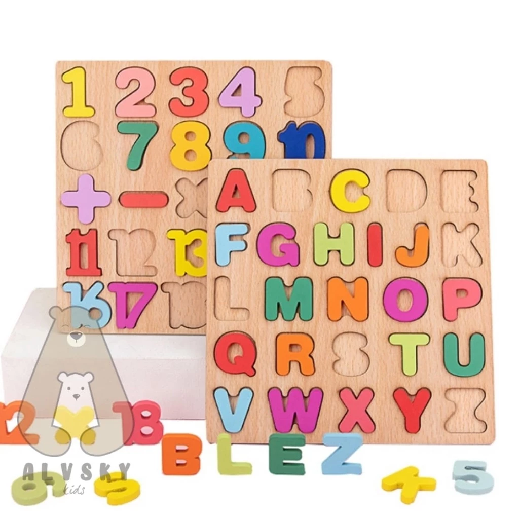 PUZZLE ABC AND NUMBER MURAH CHUNKY PUZZLE ANAK PUZZLE KAYU JIGSAW PUZZLE 3D WOODEN TOYS