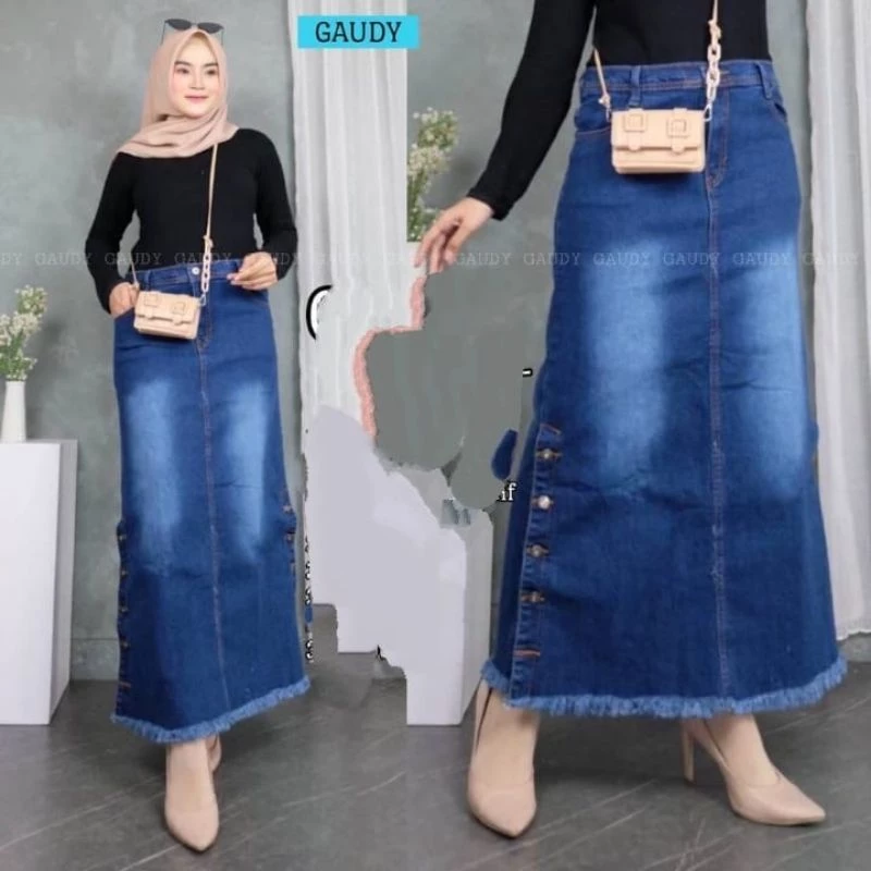 Rok Jeans Rawis / Rok span Kekinian / Rok Denim Wanita / Rok Jumbo