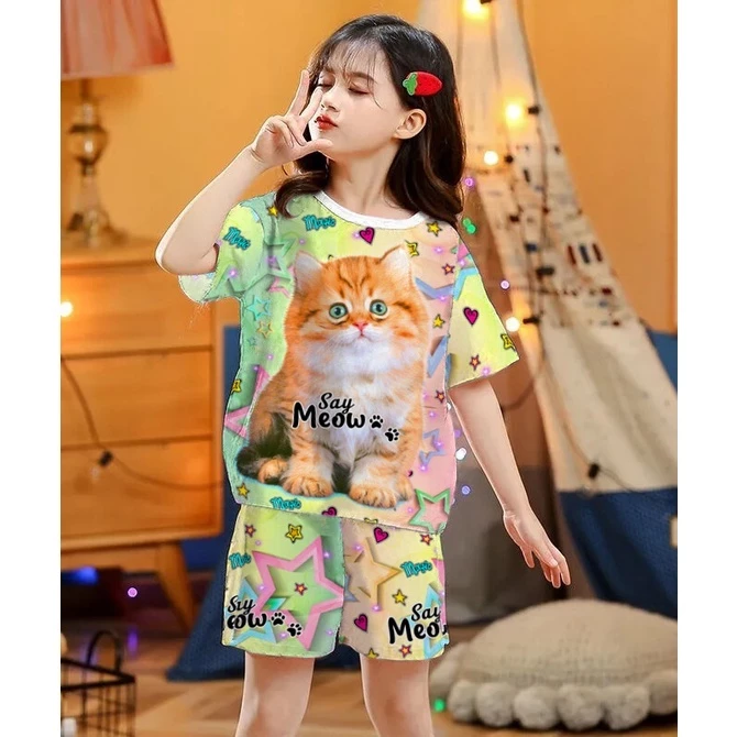 RILLO - SETELAN BAJU ANAK  PRINT KUCING / SETELAN HP ANAK UNISEX USIA 1-7 TAHUN