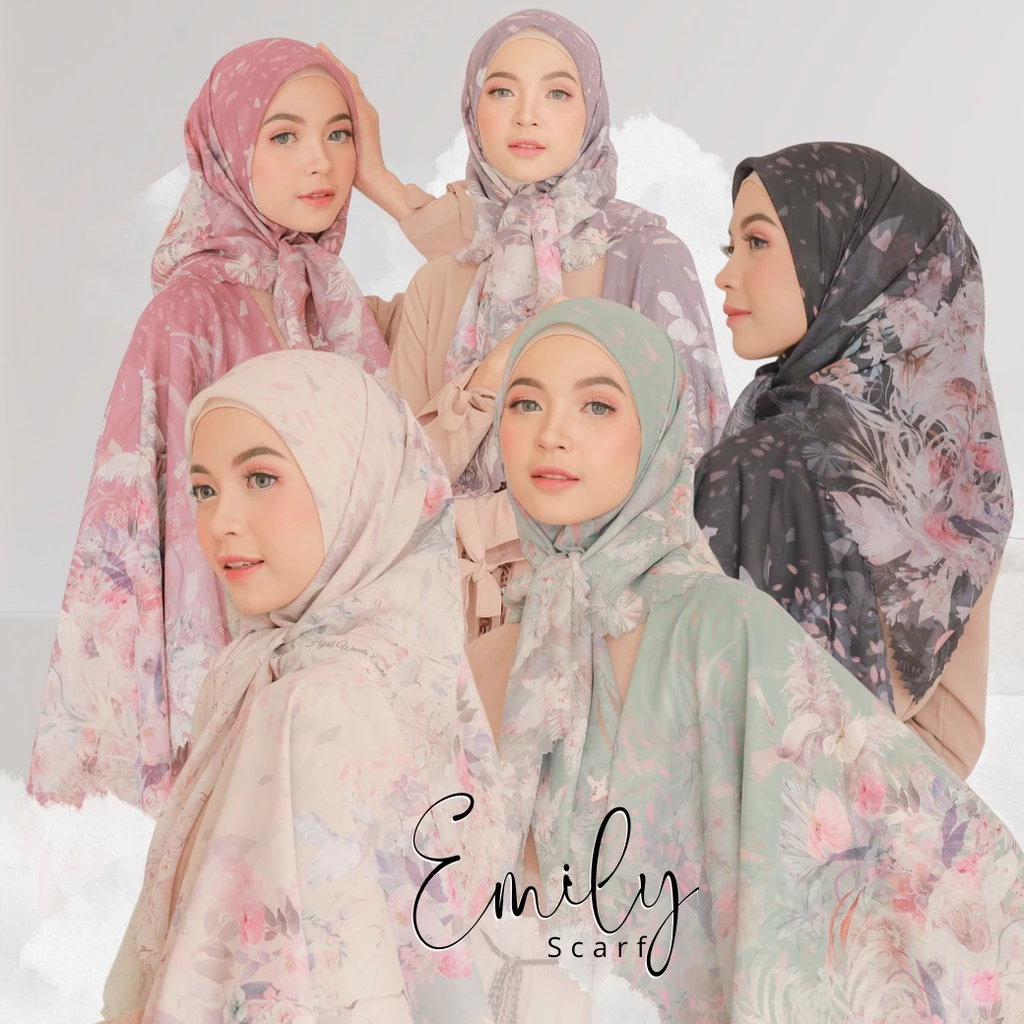 HIRA Hijabwanitacantik Emily Scarf Polycotton Hijab Segi Empat Motif Paris Voal