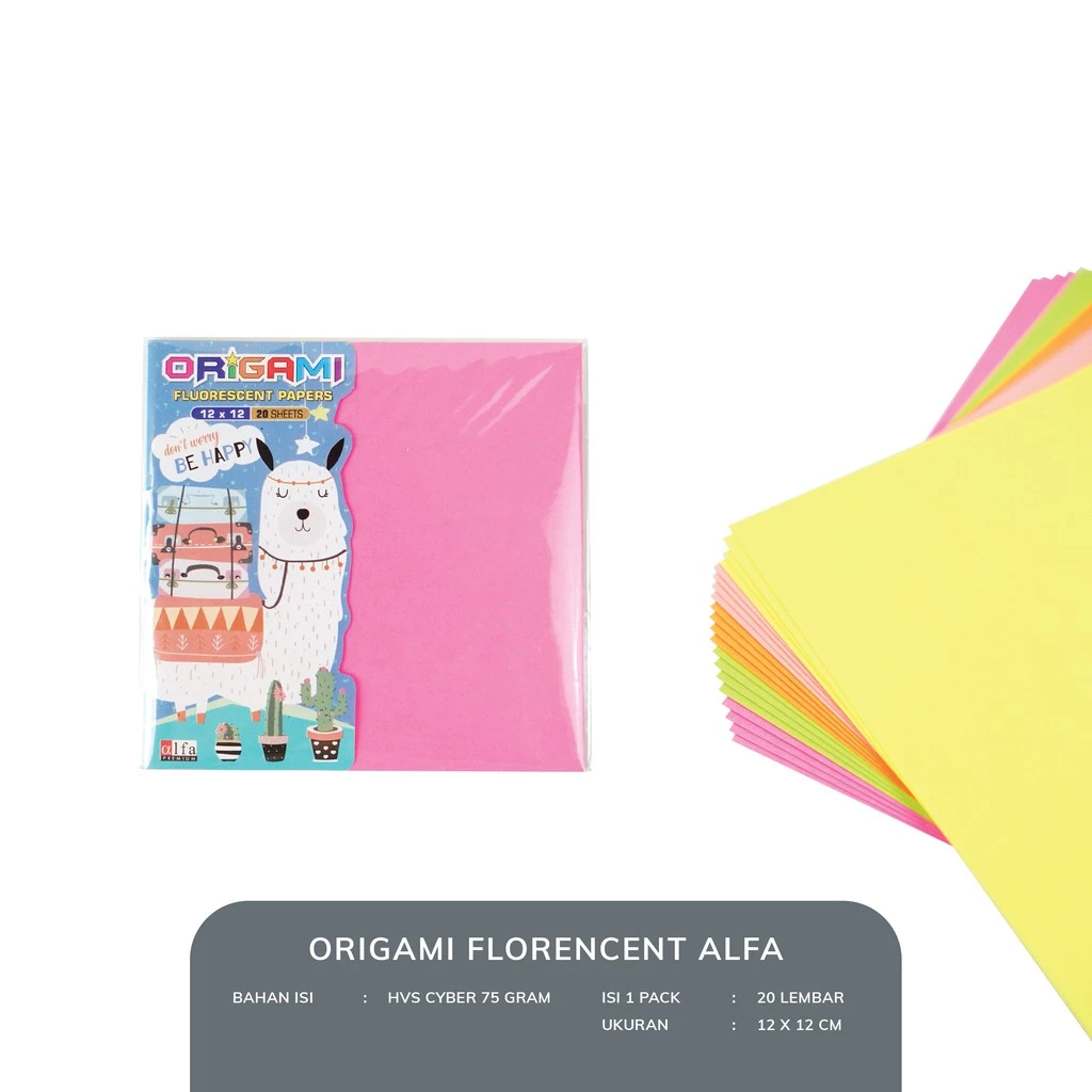 Kertas Lipat Origami Fluorencent Alfa 12x12 cm