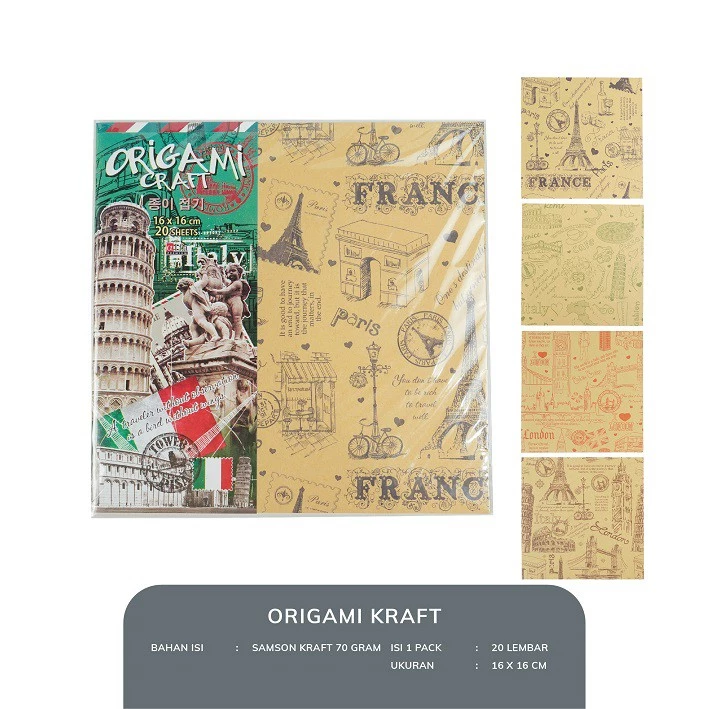 Kertas Lipat Origami Kraft Coklat Vintage 16x16 cm Alfa – 2 Sisi Berwarna