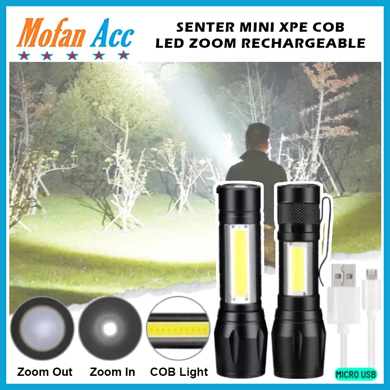 Senter Mini XPE COB LED Zoom Super Terang Swat Police Light Rechargeable / Lampu