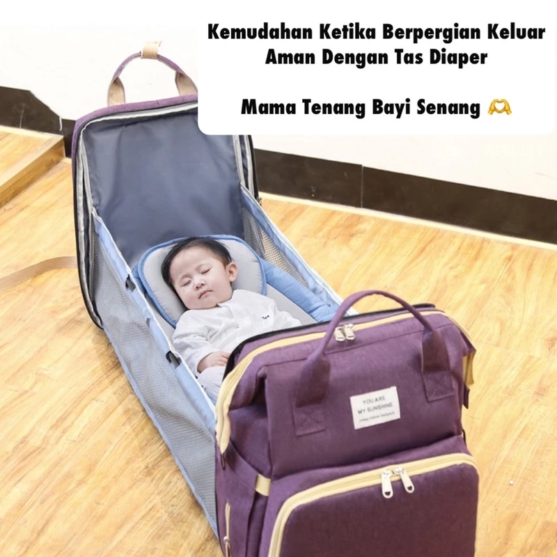 Tas Bayi 6003 Tas Bayi Multifungsi Youaremysunshine Tas Perlengkapan Bayi Multifungsi 2in1 Kasur Tidur Tas Ransel Diaper Bag