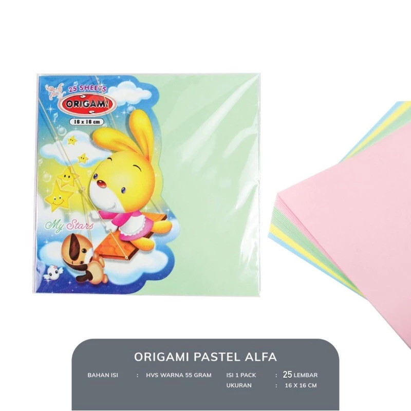 Kertas Lipat Origami Pastel 16x16 cm 25 Lbr Alfa– 2 Sisi Berwarna