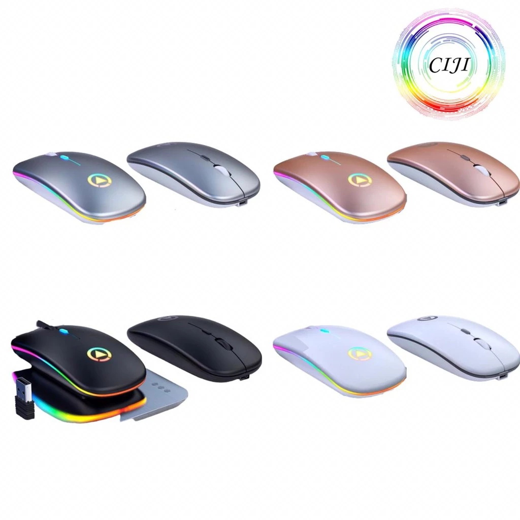 CIJI Mouse Wireless Silent 1600DPI RGB LED Backlit Rechargeable Gaming Mouse Ultra Slim Ergonomic