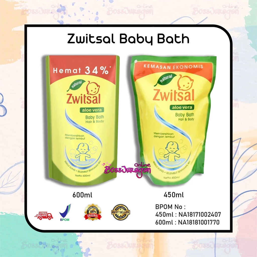 (BOSS) (per 1pc) ZWITSAL Baby Bath Aloevera 2in1 Hair & Body Pouch 400ml