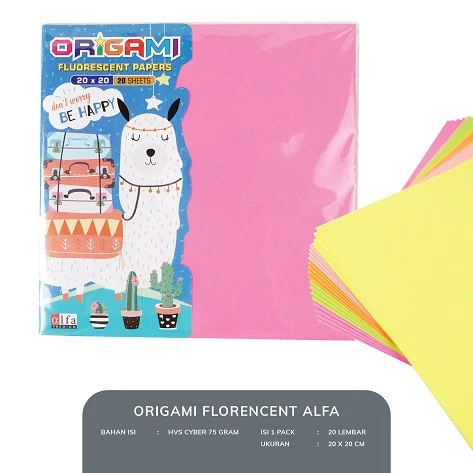 Kertas Lipat Origami Florencent Alfa 20x20 cm – 2 Sisi Berwarna