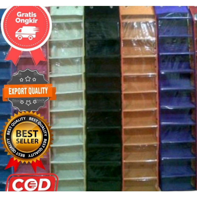 RAK SEPATU GANTUNG JUMBO 11 SUSUN POLOS FULL RESLETING ALAS TRIPLEK