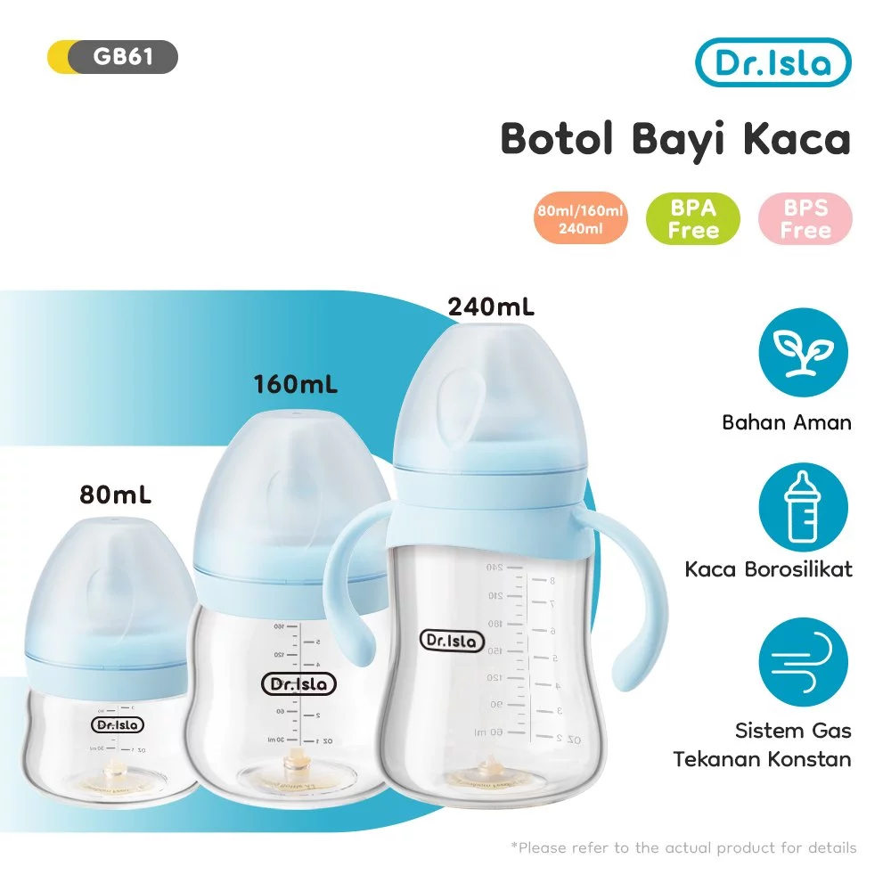Dr.isla Dot Bayi Botol Susu 80ml 160ml 240ml Botol Kaca Anti Kolik Botol Bayi GB61