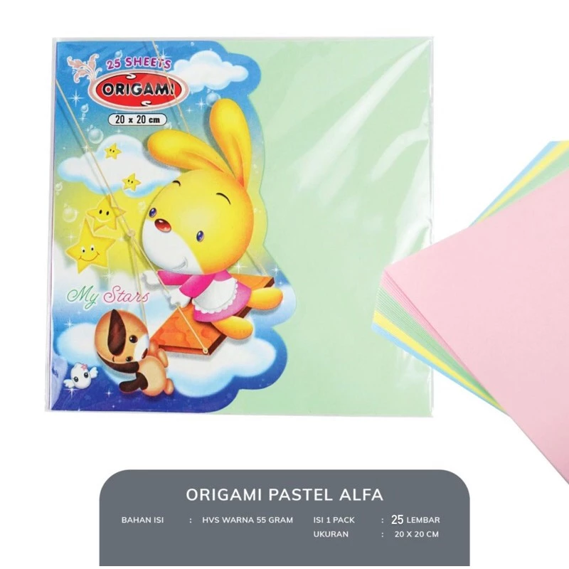 Kertas Lipat Origami Pastel 20x20 Cm 25 Lbr Alfa - 2 Sisi Berwarna