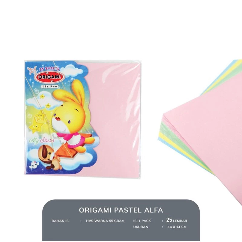 Kertas Lipat Origami Pastel 14x14 Cm 25 Lbr Alfa – 2 Sisi Berwarna