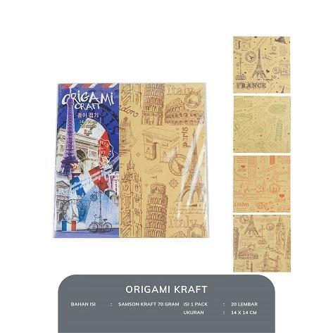 Kertas Lipat Origami Kraft Coklat Vintage Alfa 14x14 cm – 2 Sisi Berwarna