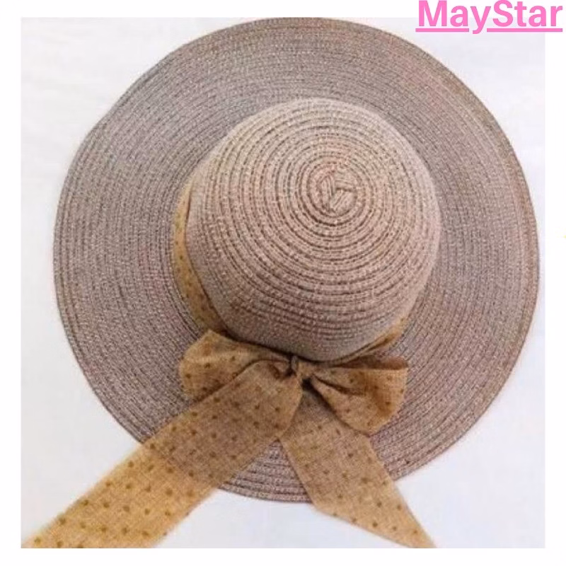 MAY STAR Topi Pantai Rajut Pita Bintik Emas T2