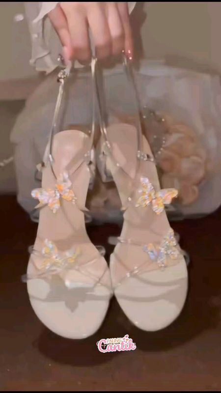 Sendal Heels Perempuan Transparan Kupu Chunky Heel Wanita Kekinian Sandal Cewek Hak Kasual SH-111#codisini