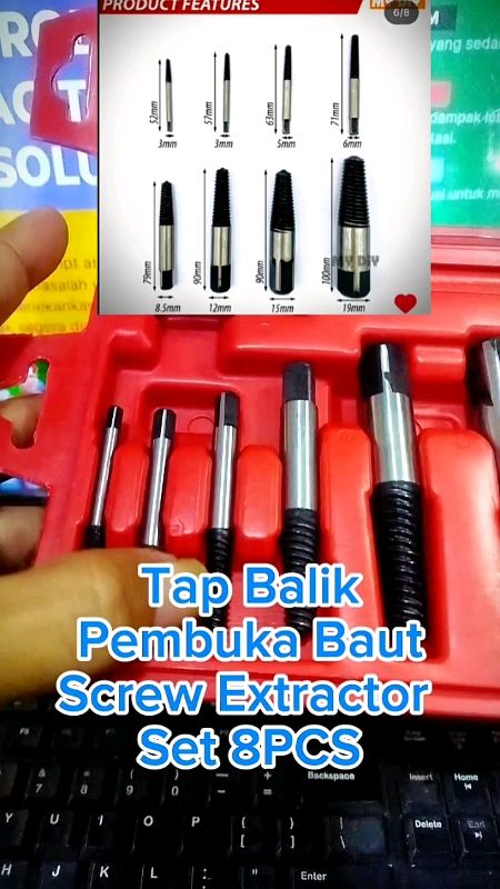 Tap Balik Pembuka Baut 8PCS – Solusi Baut Dol & Patah! Anti Slip, Anti Gagal!#ScrewExtractor #TapBalik #PembukaBautDol #PembukaBautPatah #extractorse