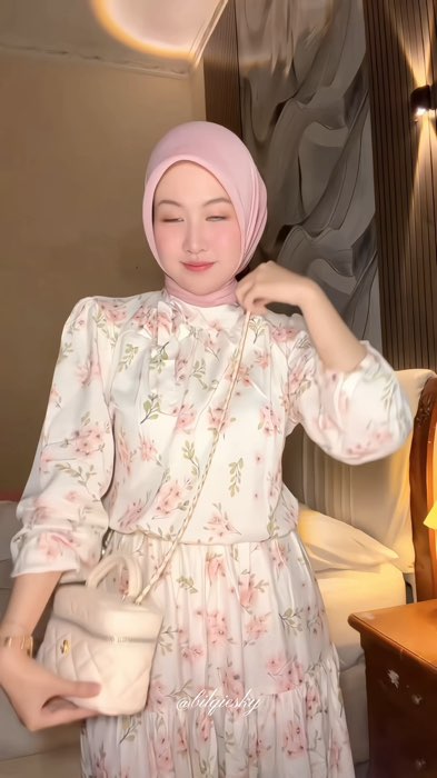 CLASICPUTRI One Set Rok Panjang Wanita Motif Bunga/ Setelan Wanita Muslimah