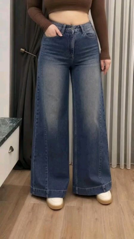 celana baggy jeans kulot tulang high waist loose lipat bawah#mewahdanmurah #lembut #cantik #ShopeeCOD #shopeevideo