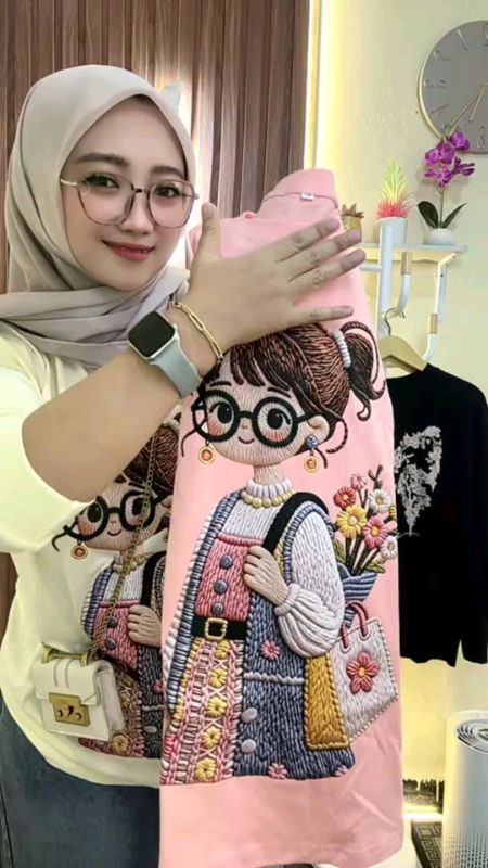 Power Shop 99Premium Kaos Lengan Panjang Karet Digital Printing Motif Cewek Bunga