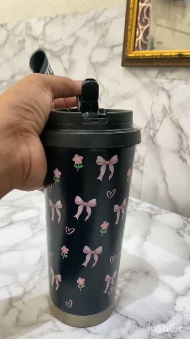 #tambler stainless stell 316 kapasitas  500 ml desain lucu dengan pita warna ping dan putih #