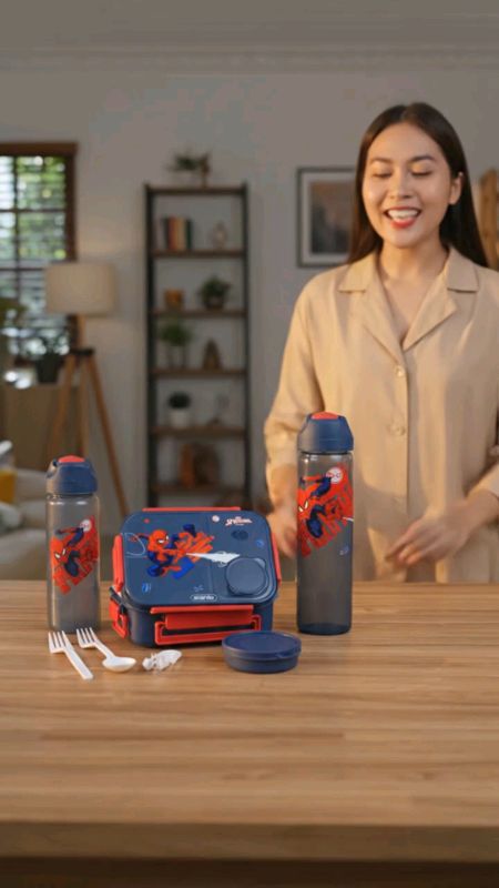 Ecentio Lunch Box Set Marvel Kotak Makan Spider-Man FROZEN #KotakBekal #TempatMakan #LunchBox #RacunShopee #FYP