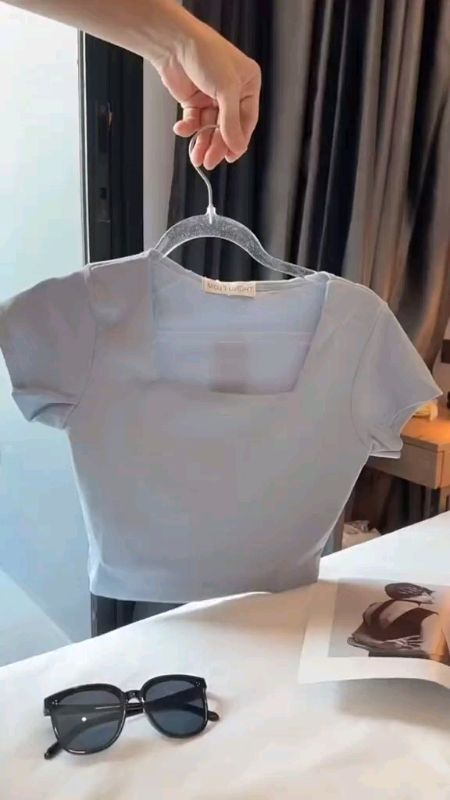 ##Crop Top Korea Square Neck Ova Top Lengan Pendek##RacunShopee ##fypシviral