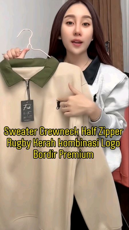 Sweater Crewneck Half Zipper Rugby Kerah kombinasi Logo Bordir Premium #atasanwanita #kaosfleece #atasanwanitamurah #RacunShopee #ShopeeLook