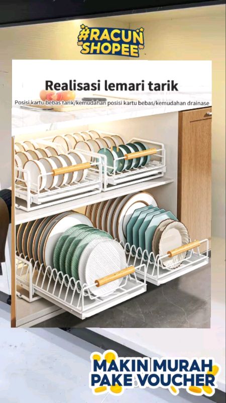 Rak Piring Pengering Piring Lemari Dapur Tarik Keluar Rak Piring #rak #rakpiring #rakpiringlemari #RacunShopee #RacunShopeeCheck