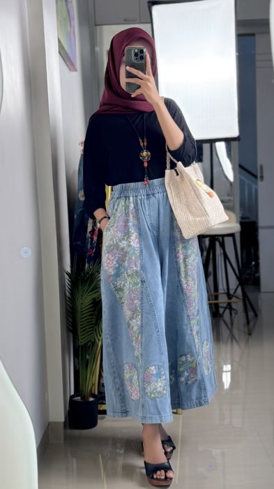 LC1672 Celana Jeans Kulot Motif Floral By ‘Lastoria Clothes’ Tersedia Dari Size M-2XL🥰🌸