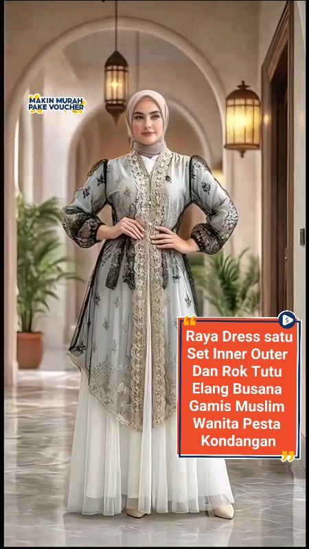 Raya Dress satu Set Inner Outer Dan Rok Tutu Elang Busana Gamis Muslim Wanita Pesta Kondangan#ShopeeCOD #gamis #mukenamurah #ShopeeRamadanLook #Shopee