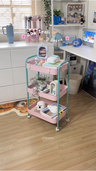rak troli besi 3 susun buat taroh barang plus bikin lucu kamar kamu 💗🩵