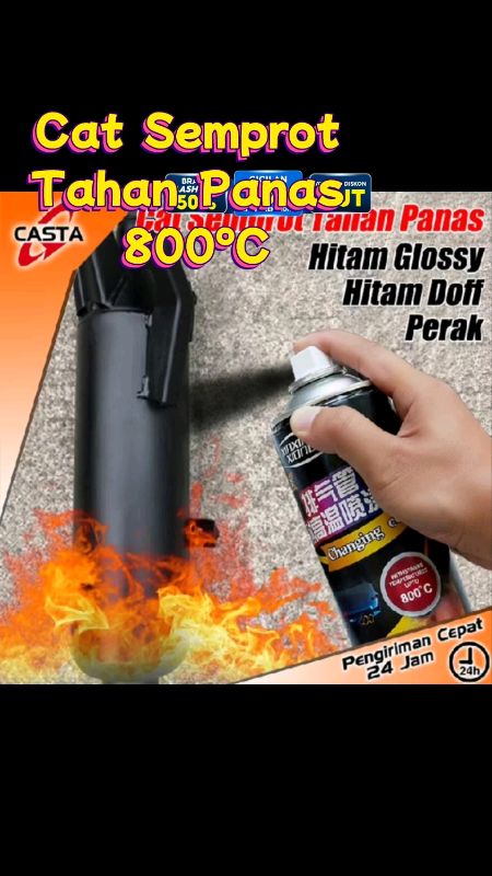 CASTA Cat Semprot Knalpot Mesin Mobil Motor Tahan Panas 800°C Hitam Doff Hi Temp Black Anti Karat Cocok Untuk Kompor & Mesin#shoppeevideo #fypツ #fypシ