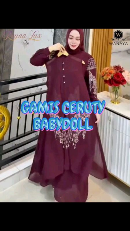 Reyna Lux Gamis Ceruty Babydoll Premium Dua Layer Lepas Pasang Jilbab Berhias Bordir #gamiscerutybabydoll #gamissethijab #gamisdualayer #setjilbab