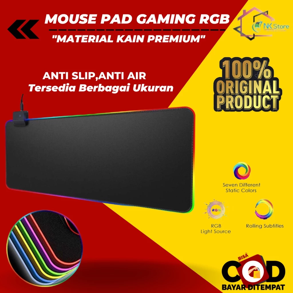 Mousepad Mouse Pad Mouseped LED RGB Gaming Besar XL USB Cable High Precision Anti Air, Anti Slip