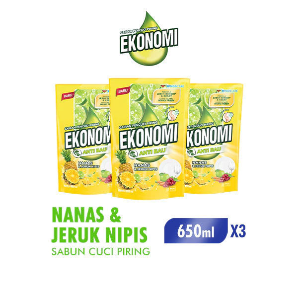 Ekonomi Power Liquid Sabun Cuci Piring Nanas & Jeruk Nipis Pouch 650 gr x3