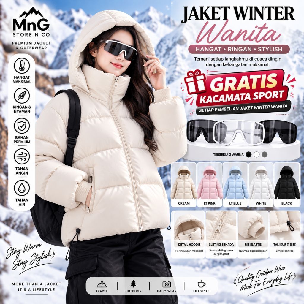 MnG Jaket Winter Crop Wanita Musim Dingin jaket mantel Tebal waterproof Windproof