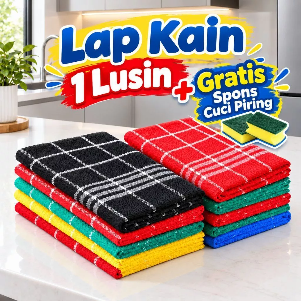 Serbet dapur jumbo tebal 1 lusin premium bahan katun lap kain serbaguna