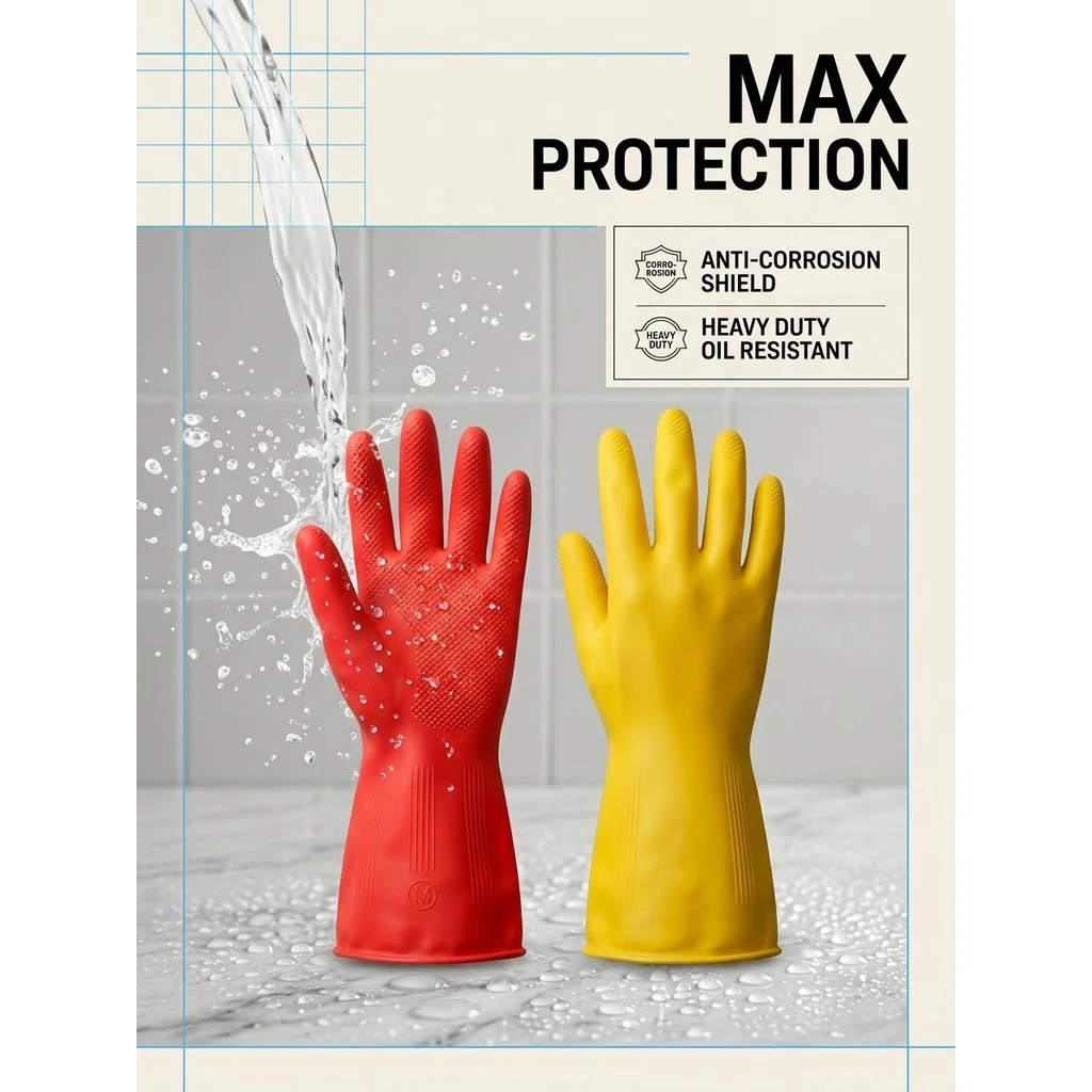 BESTGUARD Sarung Tangan Karet Rumah Tangga 30cm Tebal Anti Selip Air Minyak untuk Cuci Piring Baju Kebun Pekerjaan Heavy Duty