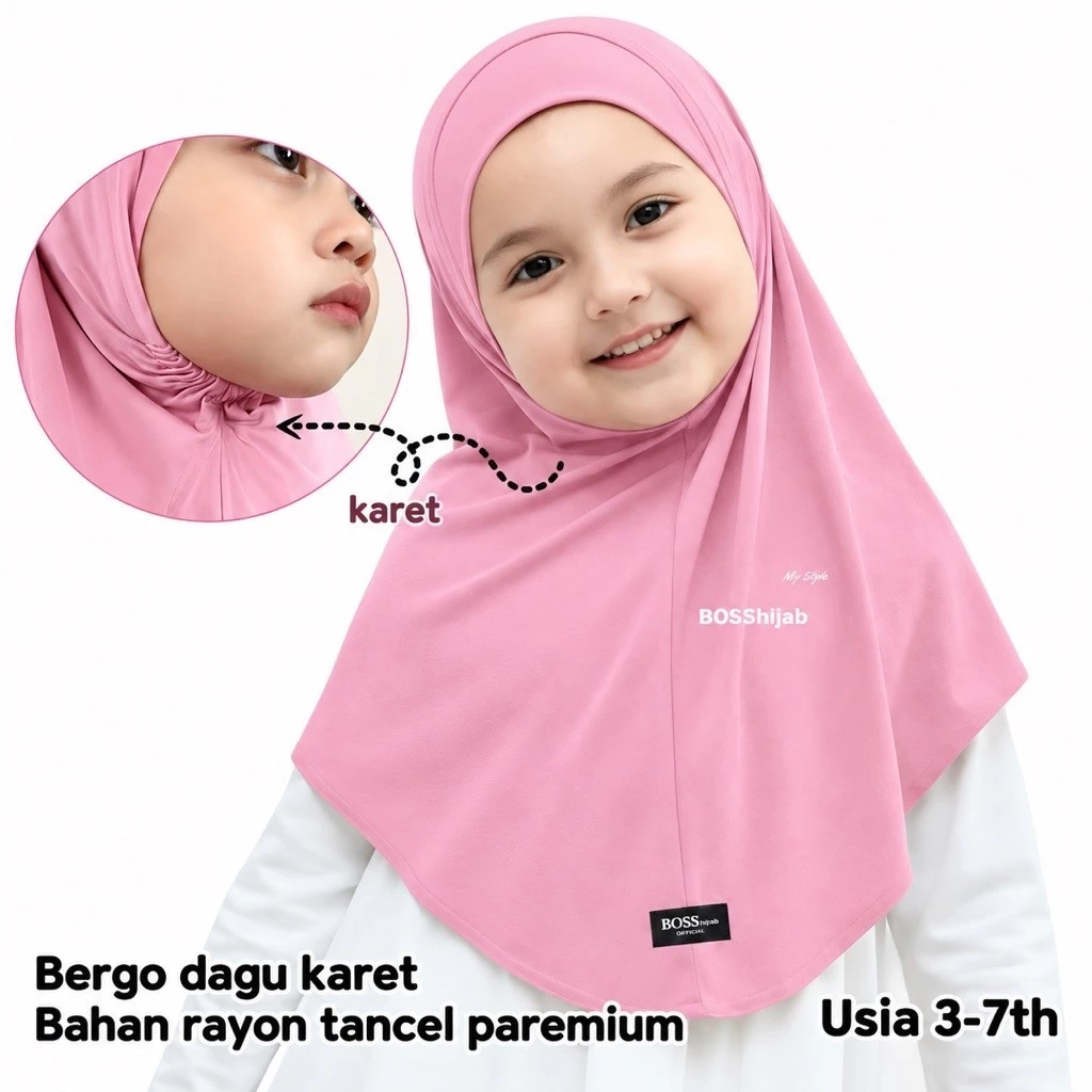 BOSShijab anak/ hijab anak sport kerut dagu karet ARSYLA RAYON usia 0 1 3- 6-12th tahun