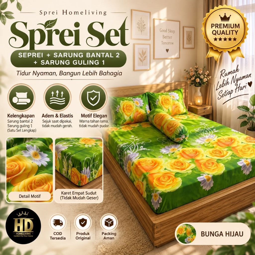 SPREI HOMEMADE NO1(180x200x20) SARUNG BANTAL2/GULING 1