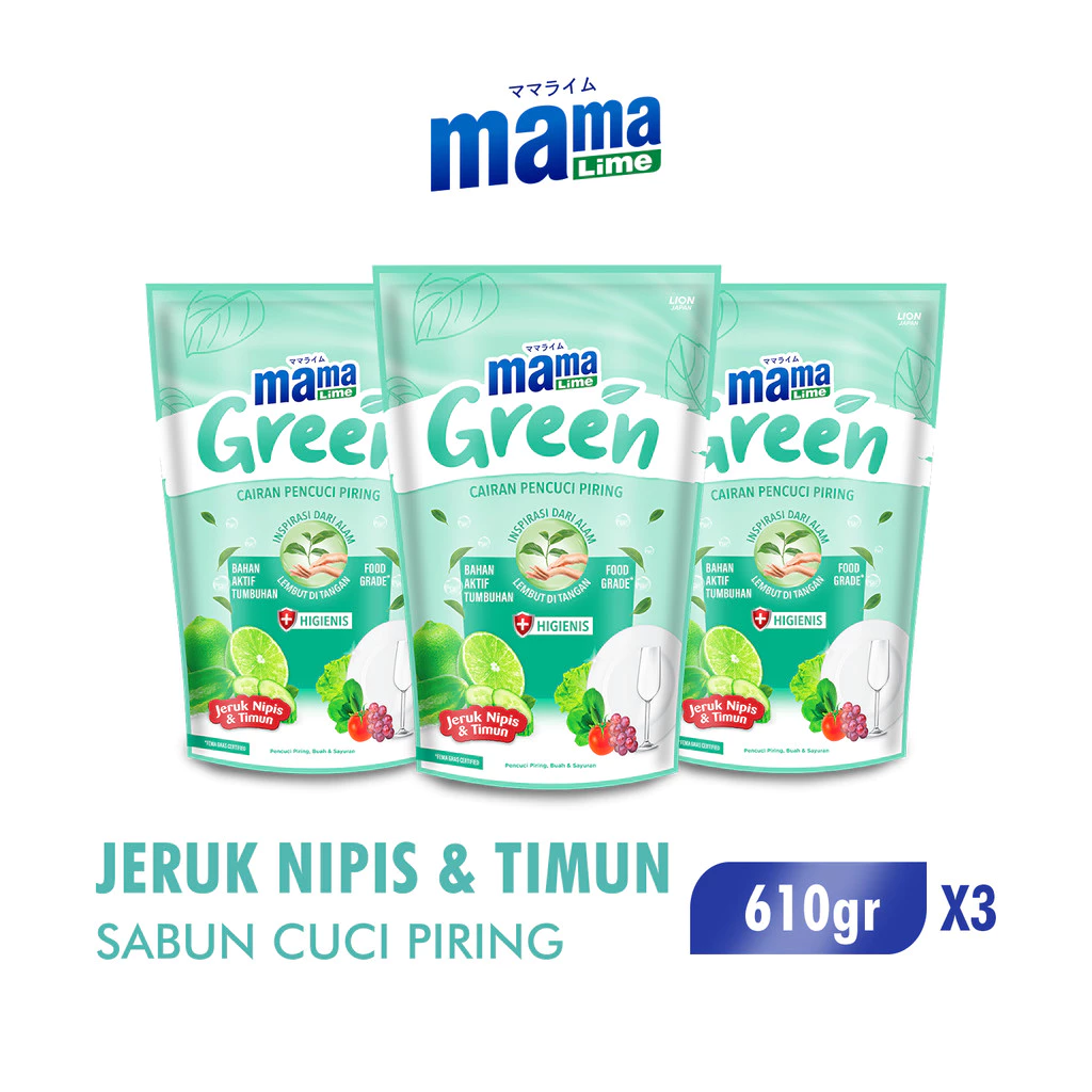 Mama Lime Sabun Cuci Piring Green Pouch 610 gr x3