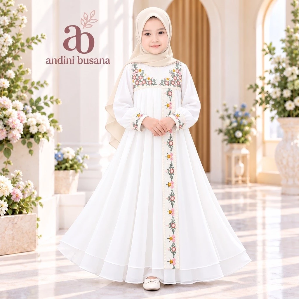 ANDINI Gamis Anak Namira Kids Usia Anak-Remaja Tanggung Ceruty Babydoll Premium Lapis Furing Higet Model Terbaru