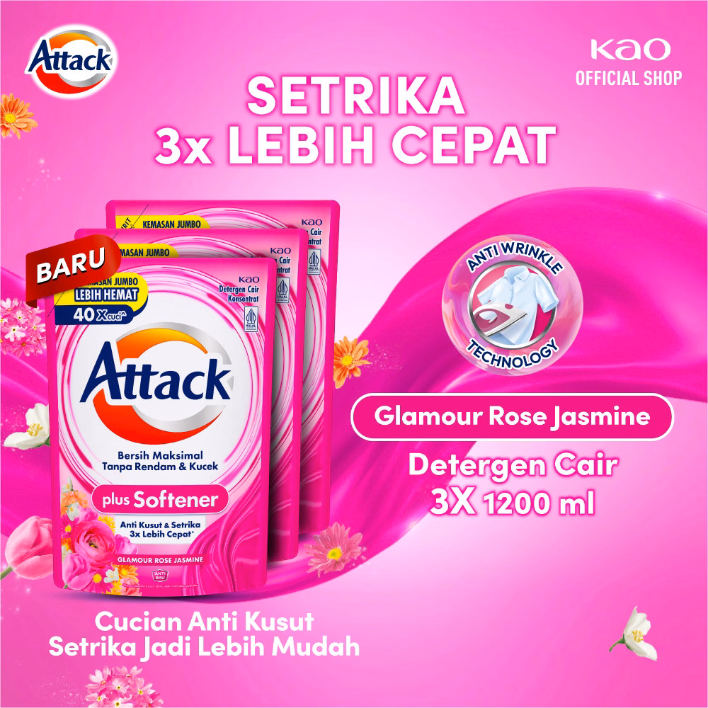 Attack Plus Softener Deterjen Cair Semua Mesin Cuci 1200mL Triple Pack