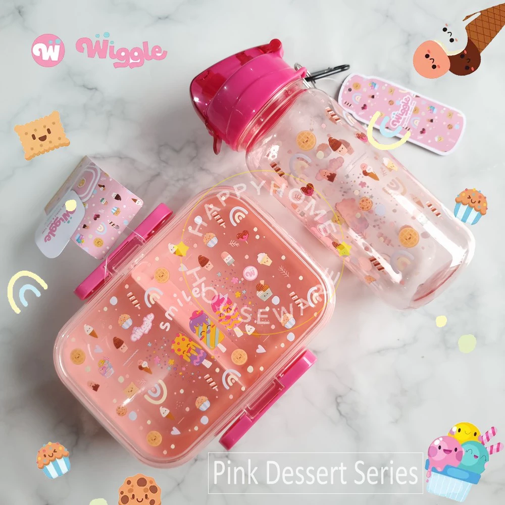 WIGGLE Terbaru Paket Set School Kids Pink Dessert | Tempat Bekal 750ml & Botol Minum 670ml