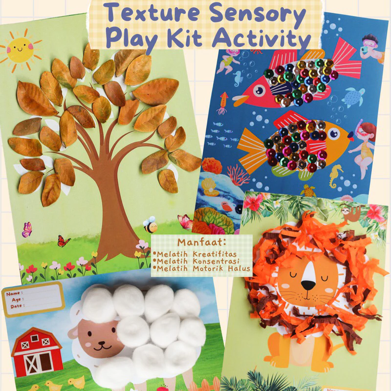 Texture Sensory Play Kit Activity isi 4 jenis/ FREE LEM Latihan Menempel Tekstur untuk anak