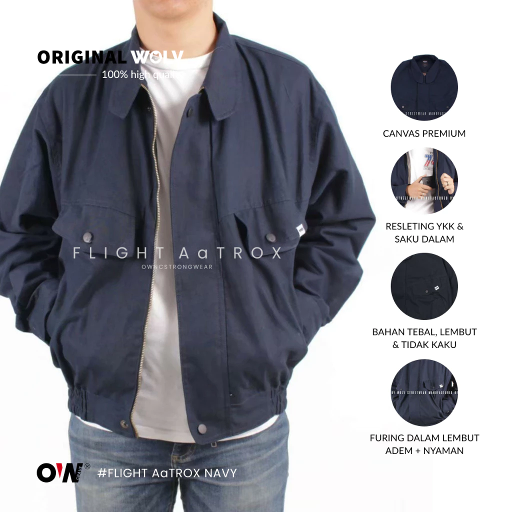Wolv - Jaket Bomber Pria Wanita Canvas Premium Unisex