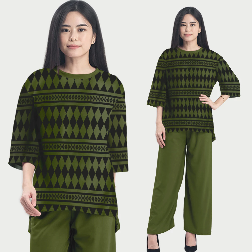 RILLO - Setelan Wanita Atasan Dan Celana Motif Wajik