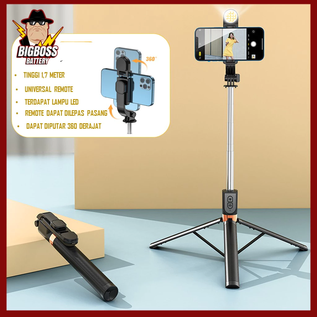 Tongsis Bluetooth 1.7 Meter Selfie Stick 4IN1 360° Rotation Adjustable , Tripod Selfie Remot